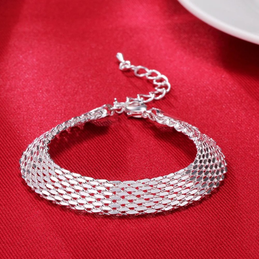 Beautiful 2 Pc. Necklace and Bracelet Set Mesh / Net - 925 Sterling Silver - Picture 12 of 13